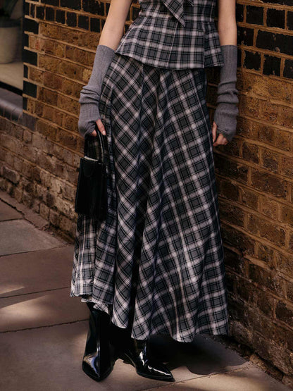Plaid Women A-Line Skirt With Scrunchie