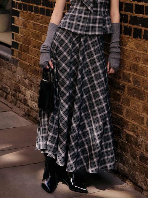 Plaid Women A-Line Skirt With Scrunchie
