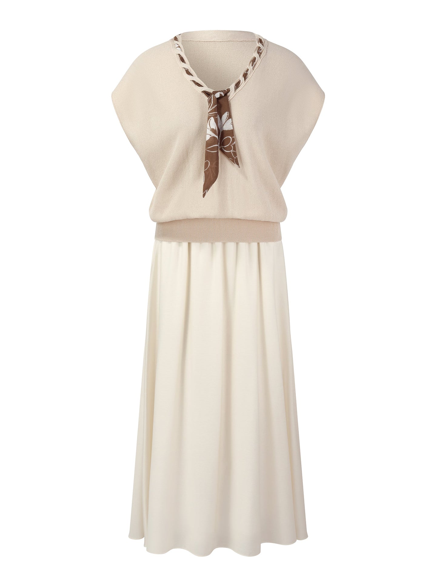 Pre-Order Silky Scarf Neck Knit Top And Acetate Blend Skirt Two-Piece Set