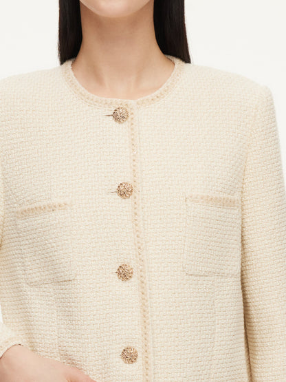 Wool Blend Tweed Braided Trim Women Jacket
