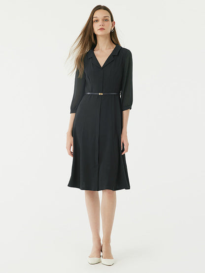 Black Gathered Waist Midi Dress