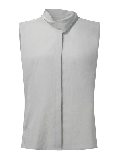Triacetate Blend Ribbon Neck Women Sleeveless Blouse