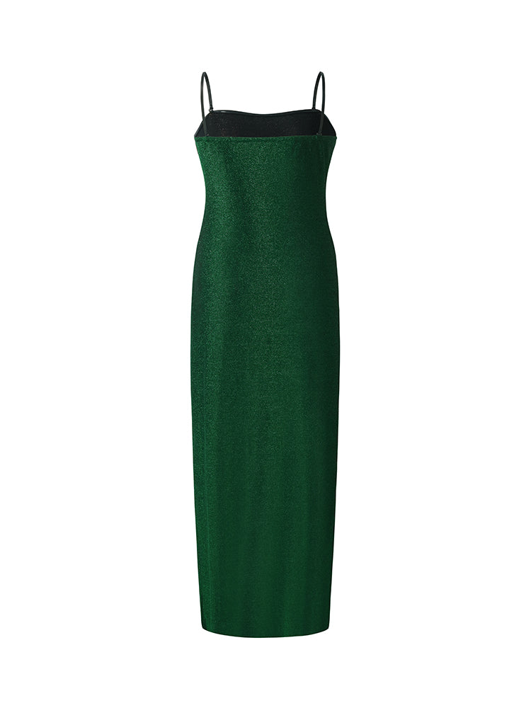 Glitter Women Party Slip Maxi Dress With Detachable Spaghetti Strap