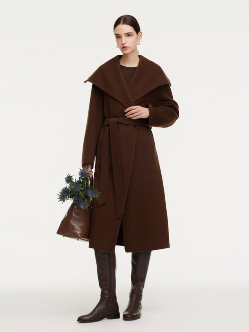 Cashmere Wool Blend Wide Collar Double-Faced Women Wrap Overcoat