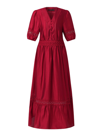 Tencel Blend Lace Patchwork Women Maxi Dress