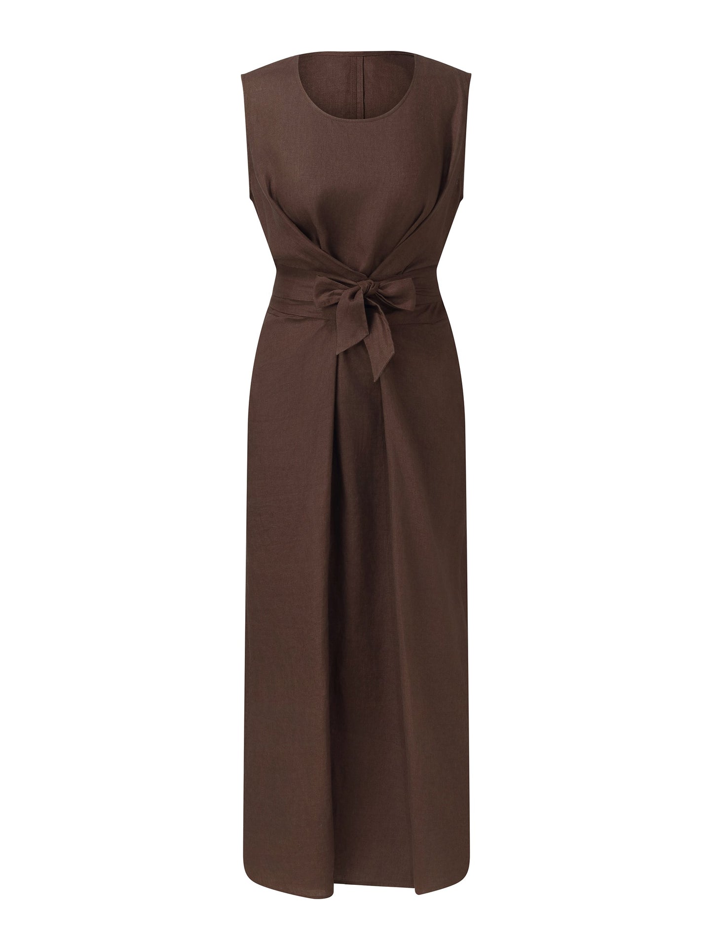 100% Linen Twist Front Women Sleeveless Maxi Dress