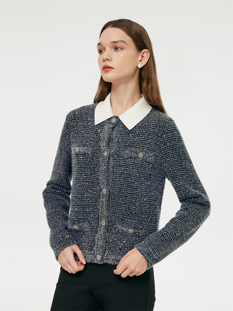 Wool Blend Sequins Women Cardigan