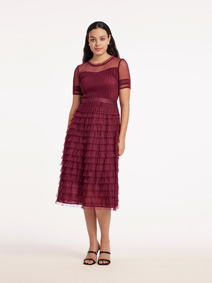 Short Sleeve Tulle Tiered Maxi Dress