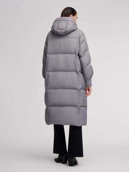 Lightweight Windproof Hooded Long Goose Down Coat