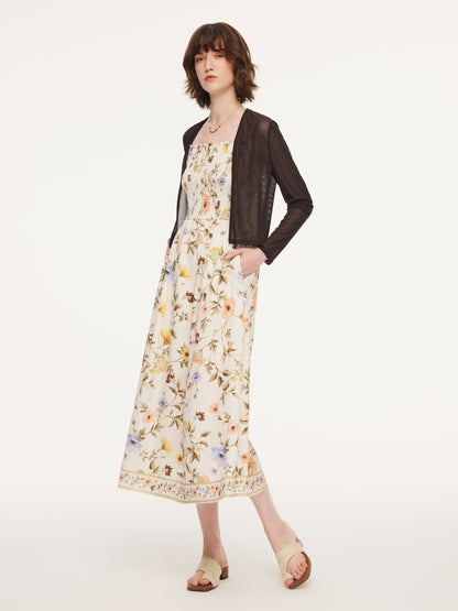 Tencel Blend Cardigan And Floral Print Strap Dress Two-Piece Set