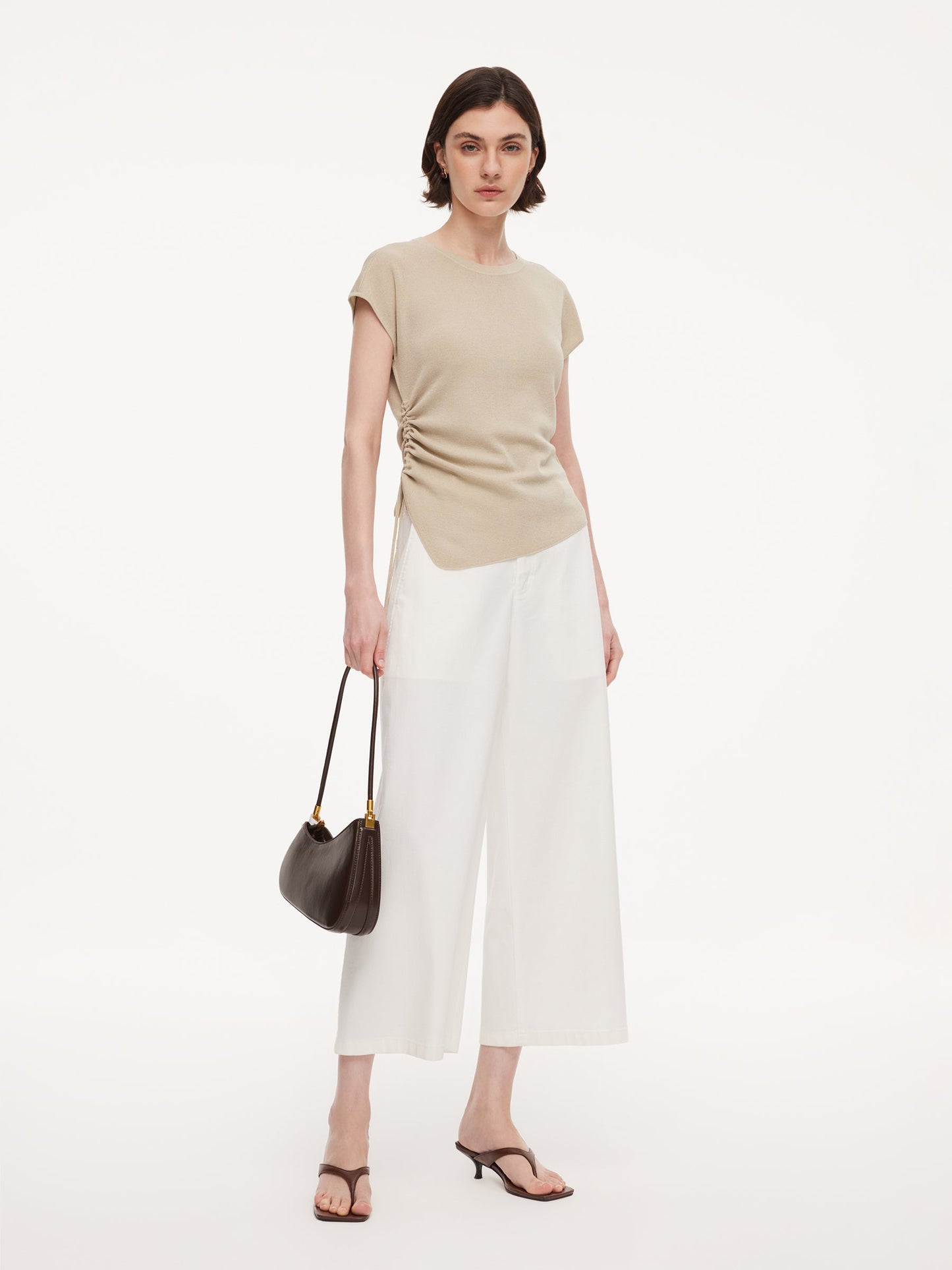 Lyocell Blend Side Drawstring Women Asymmetric Knit Top
