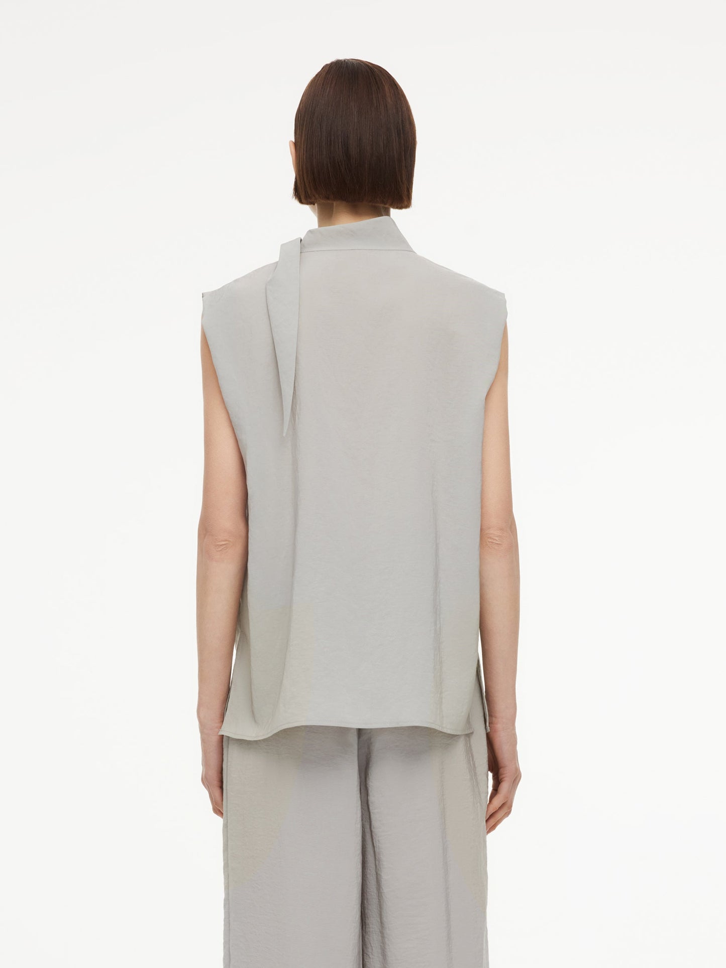 Triacetate Blend Ribbon Neck Women Sleeveless Blouse