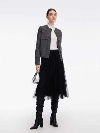 Mohair Wool Blend Sequins Women Cardigan