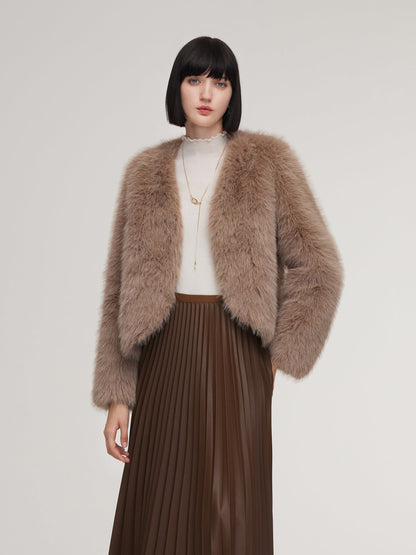 Eco-friendly Fur V-Neck Women Coat