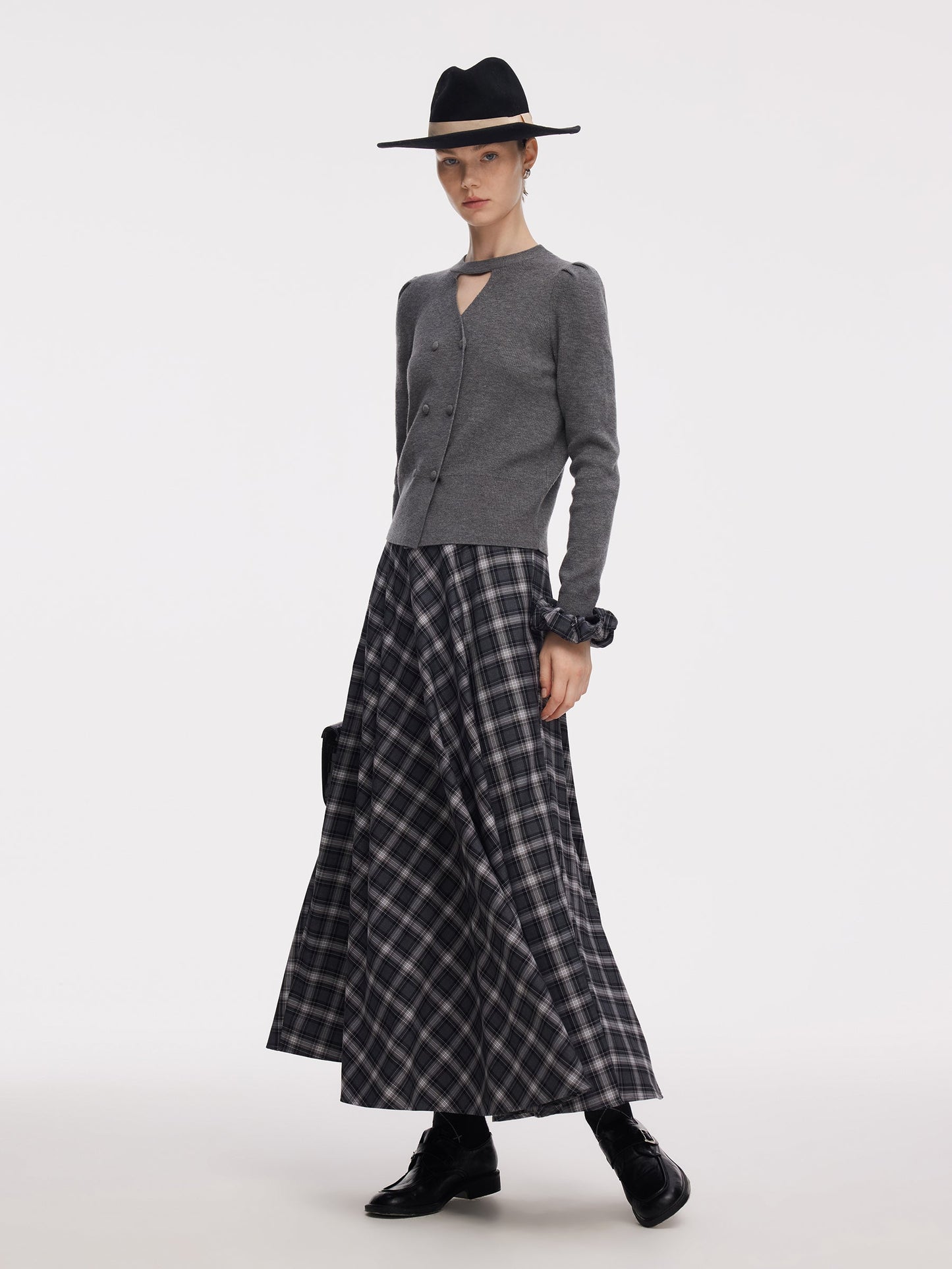 Plaid Women A-Line Skirt With Scrunchie