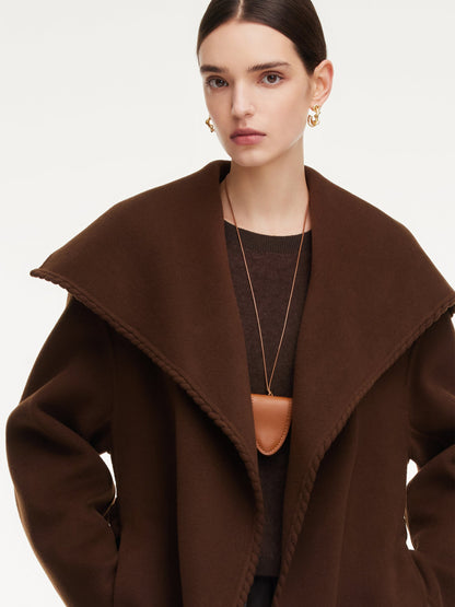 Cashmere Wool Blend Wide Collar Double-Faced Women Wrap Overcoat