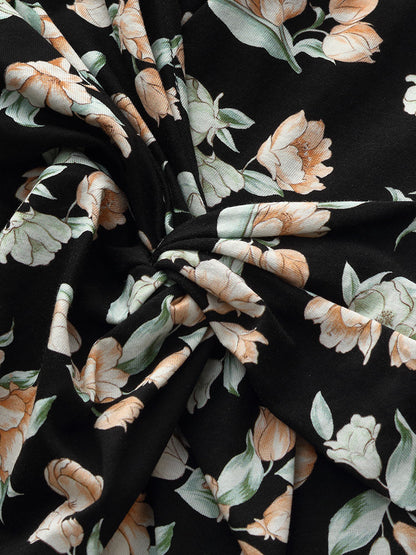 100% Cotton Floral Print Twist Front Women Maxi Dress