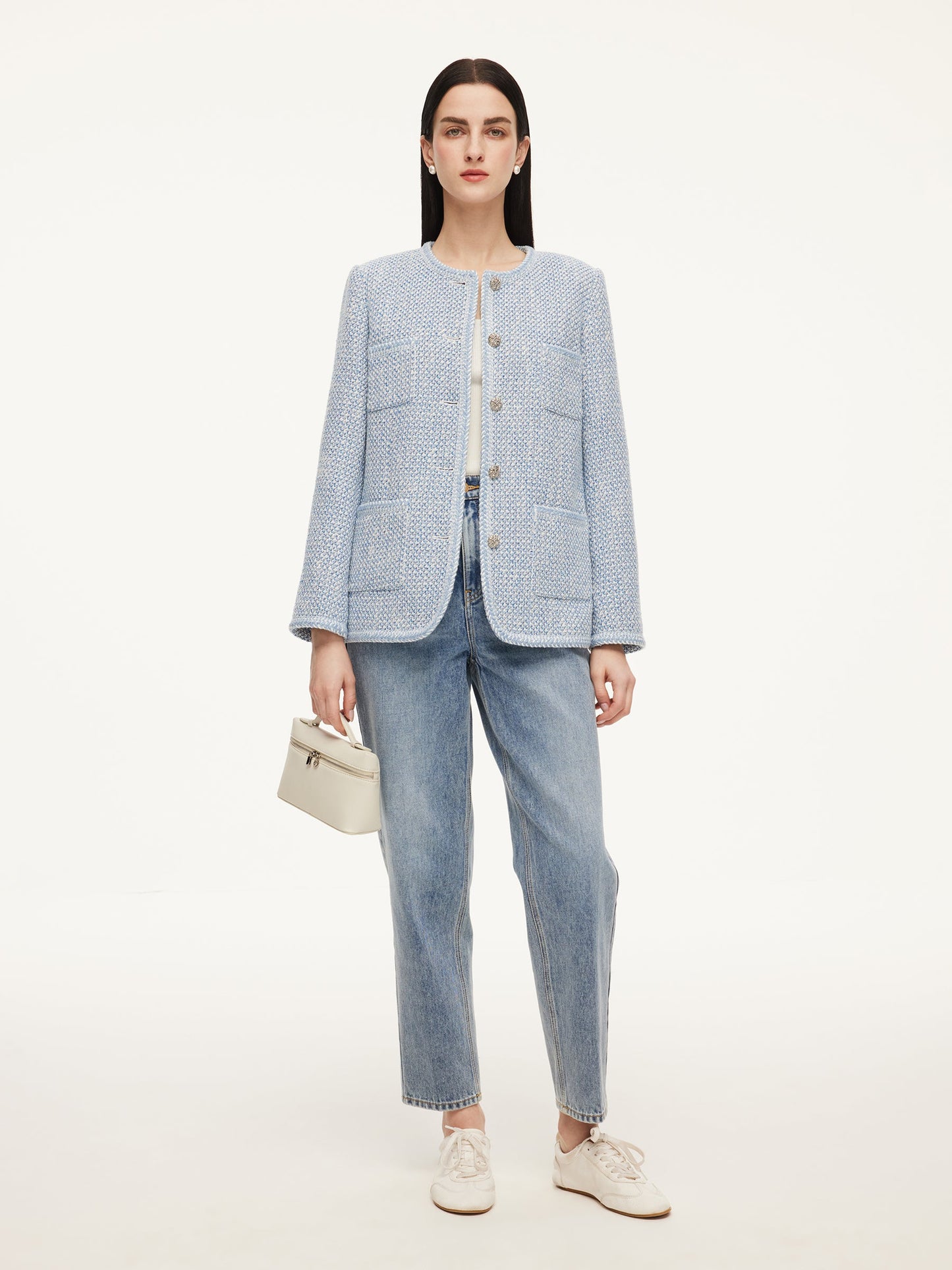Tweed Single-Breasted Braided Trim Women Jacket
