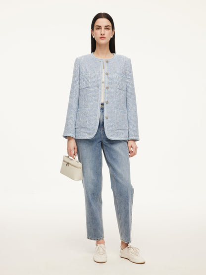 Tweed Single-Breasted Braided Trim Women Jacket