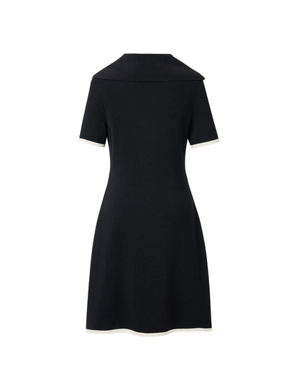 Lyocell Blend Contrast Trim Half-Zip Women Knit Mini Dress