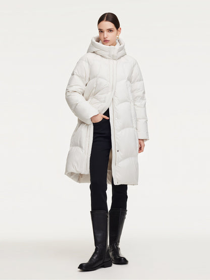 Cocoon Hooded Zip-Up Long Goose Down Coat