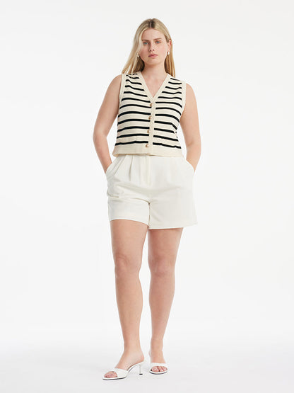 Knit Striped V-Neck Vest Cardigan