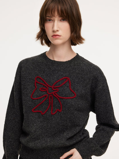 Bowknot Round Neck Women Sweater