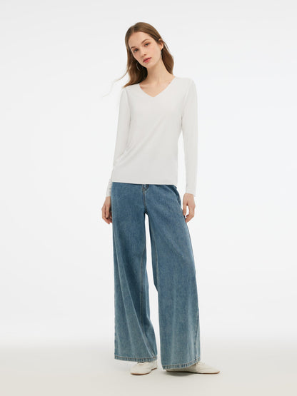 Two-pack (Black & White) Modal V-Neck Long Sleeve Top
