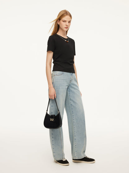 Cotton Side Twist Women T-Shirt With Detachable Beaded Chain