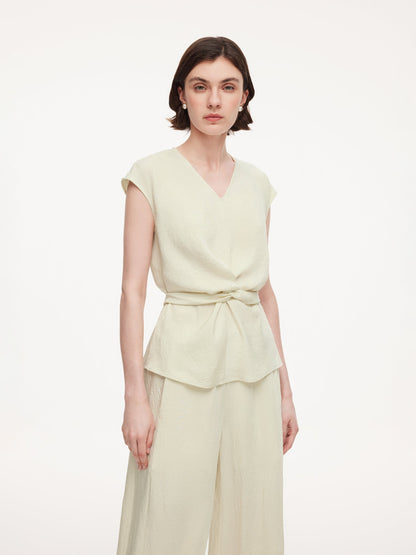 100% Acetate Back Tie Women Cap Sleeve Top
