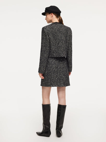 Wool Blend Tweed Cropped Jacket And Skirt Two-Piece Set