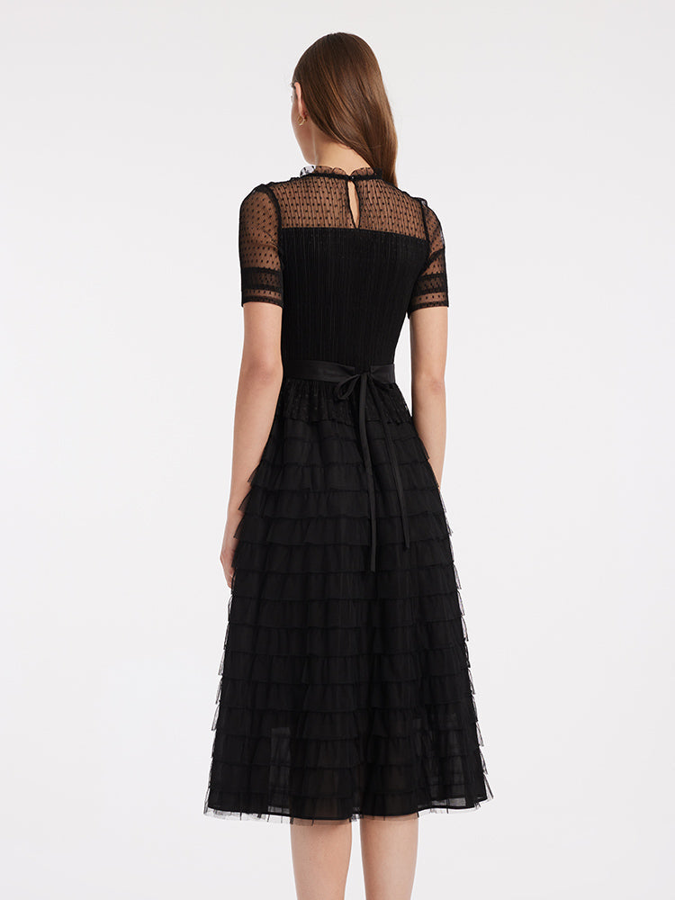 Short Sleeve Tulle Tiered Maxi Dress