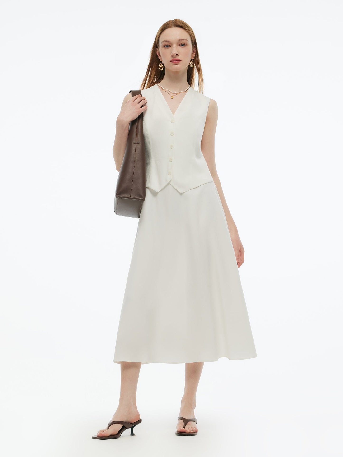 100% Acetate Faux-Layered Women Vest Maxi Dress