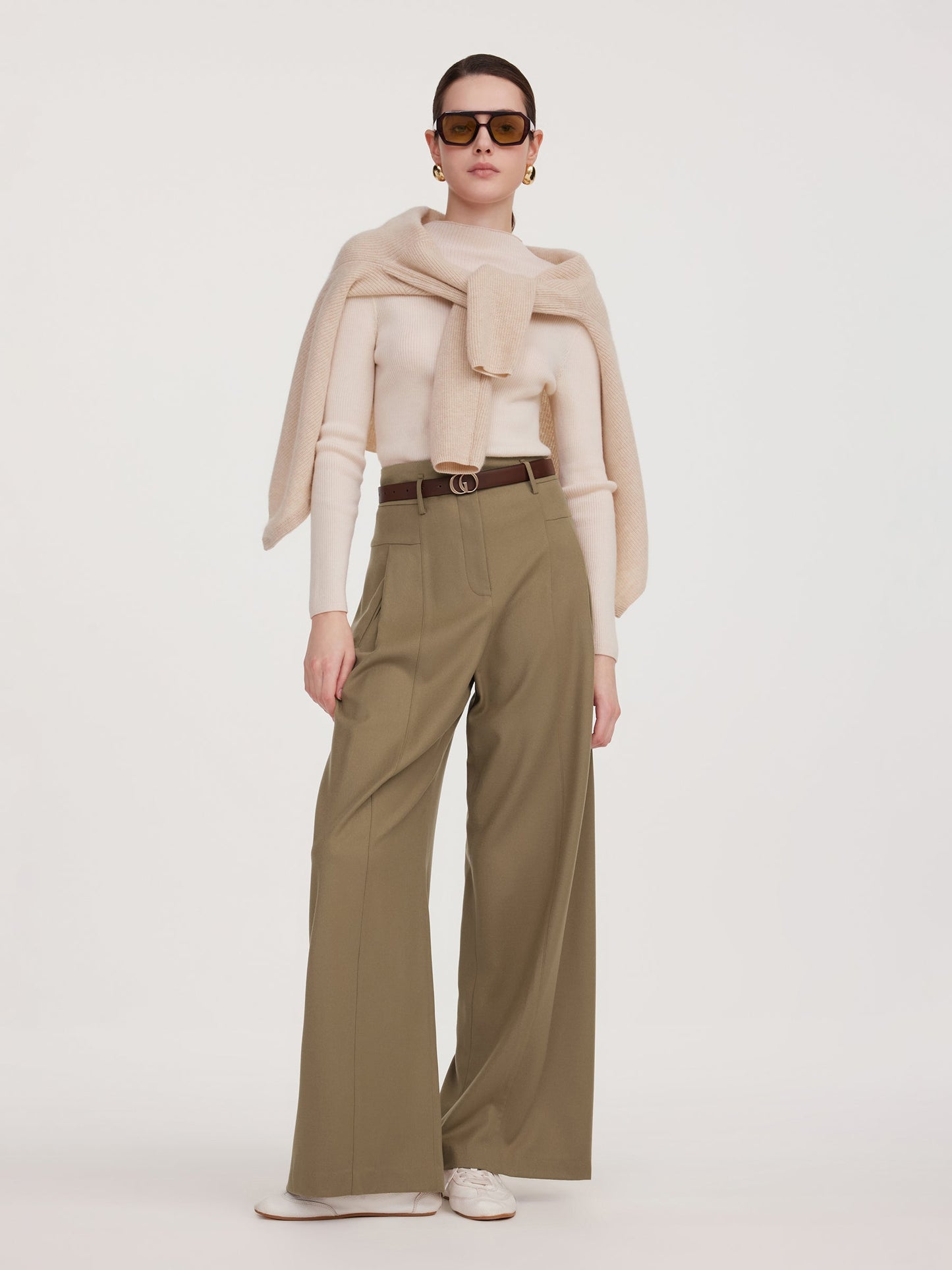 Cashmere Wool Blend Women Wide Leg Pants