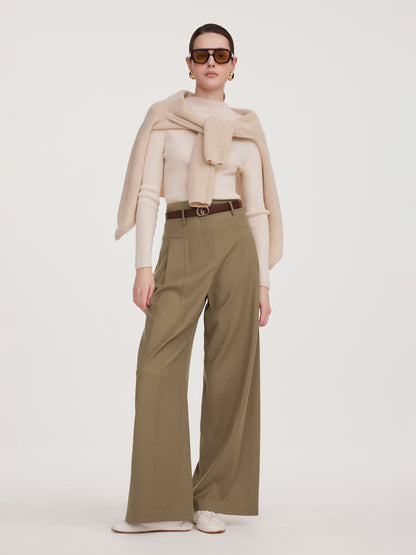 Cashmere Wool Blend Women Wide Leg Pants
