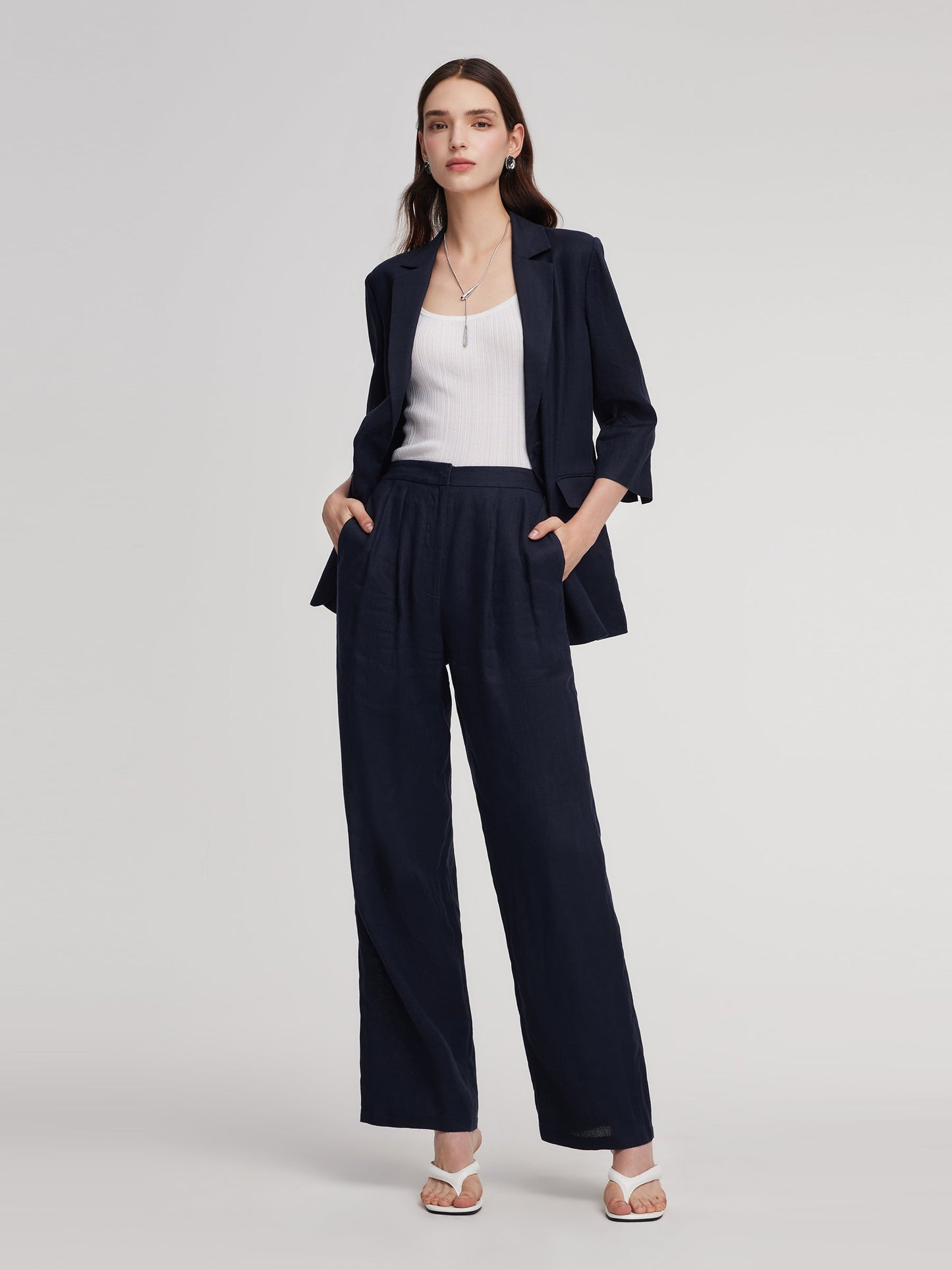 100% Linen 3/4 Sleeve Women Blazer
