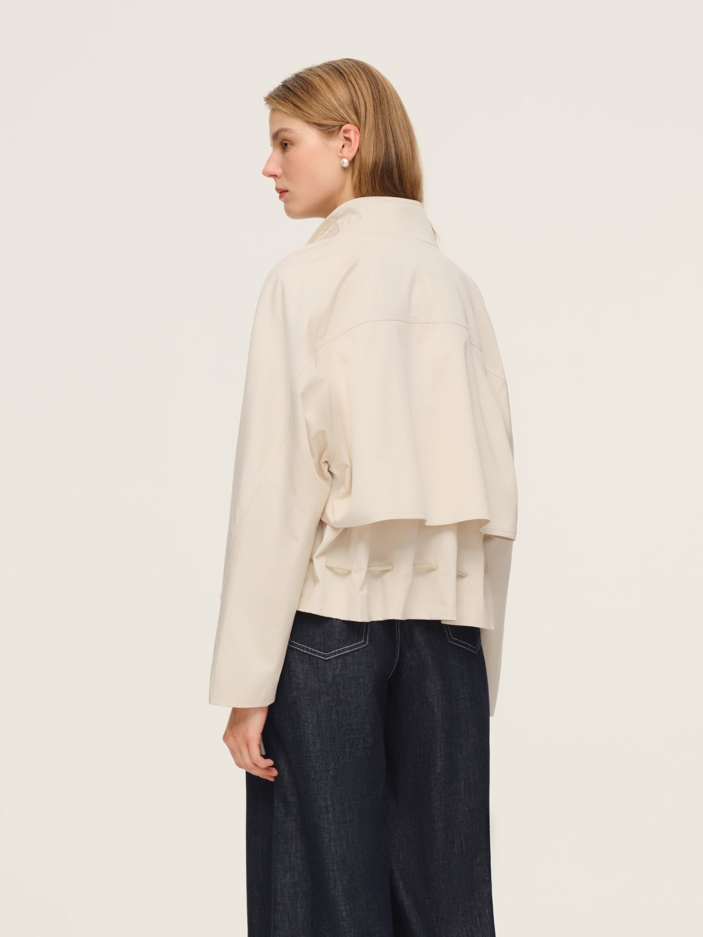 Tencel Blend Drawstring Hem Women Short Trench Coat