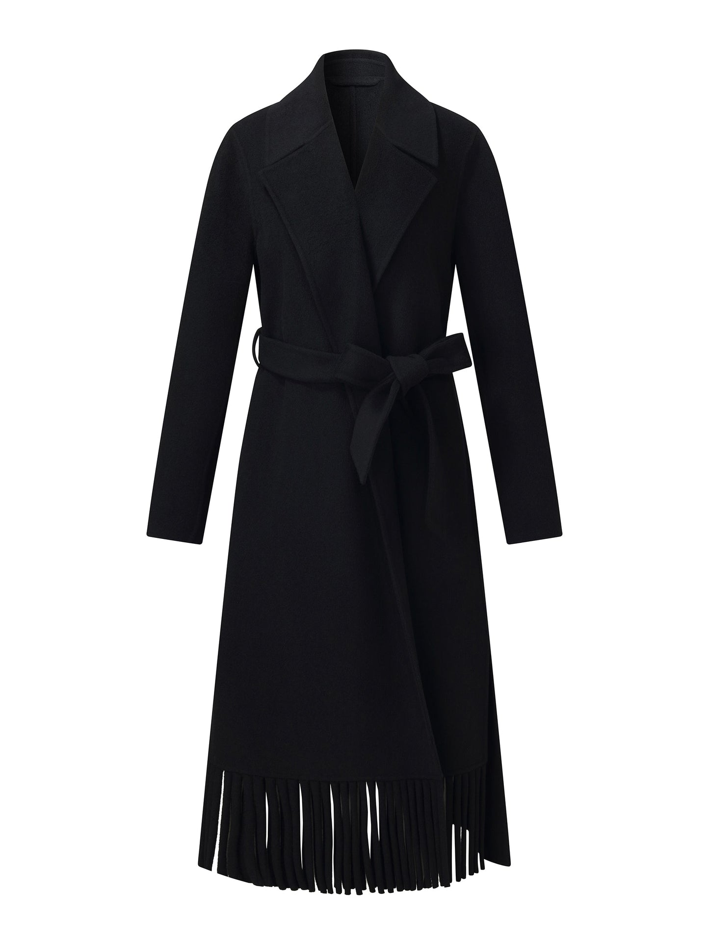 Cashmere Wool Blend Fringe Hem Women Wrap Overcoat