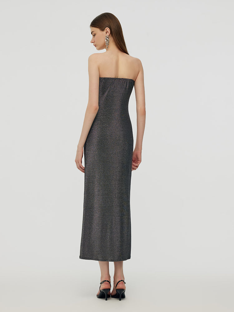 Glitter Women Party Slip Maxi Dress With Detachable Spaghetti Strap