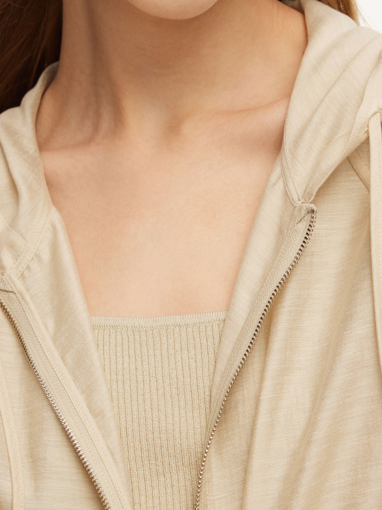 Tencel Acetate Linen Blend Women Zip-Up Hooded Cropped Jacket