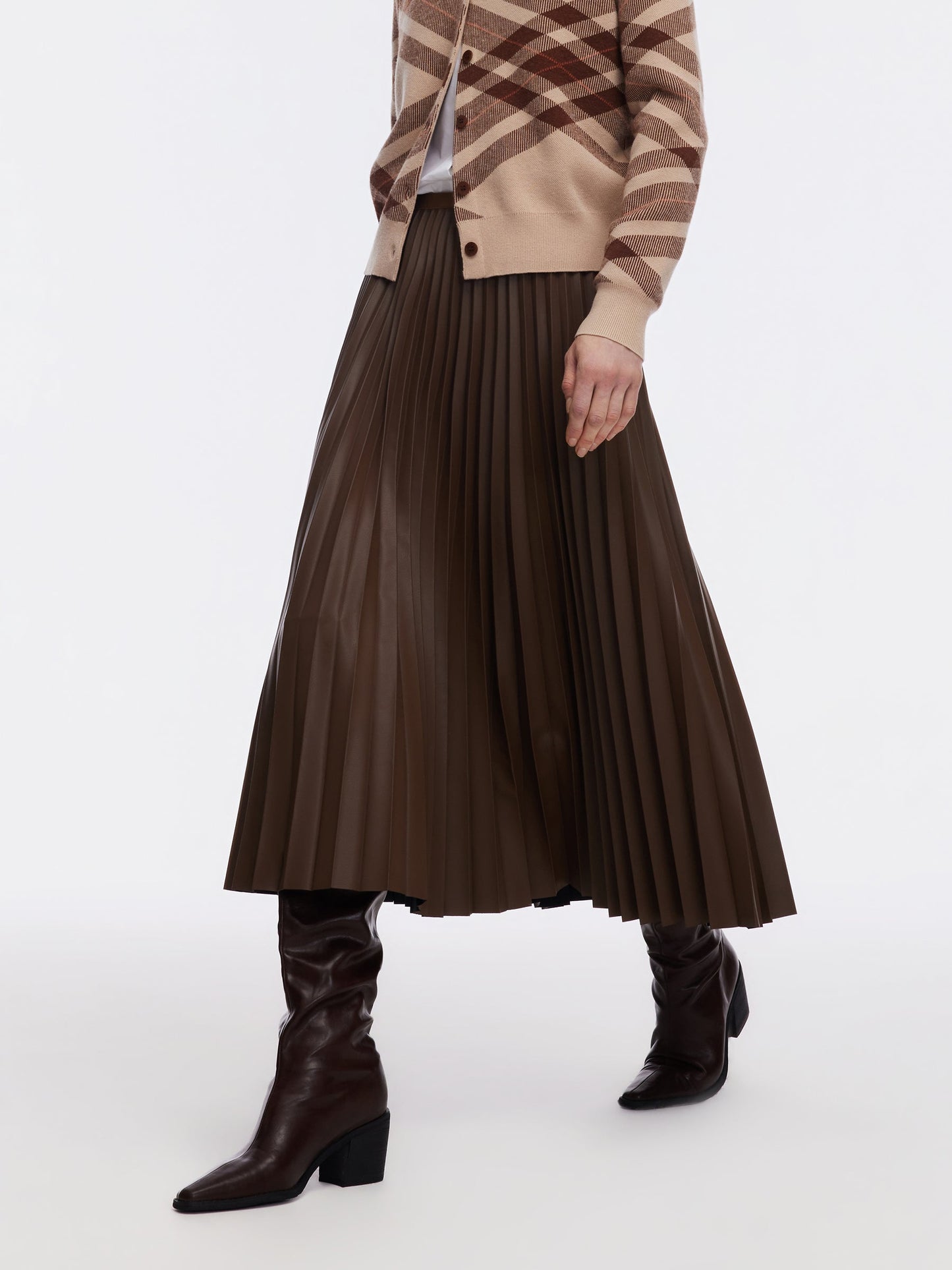 PU Leather Pleated A-Line Women Skirt