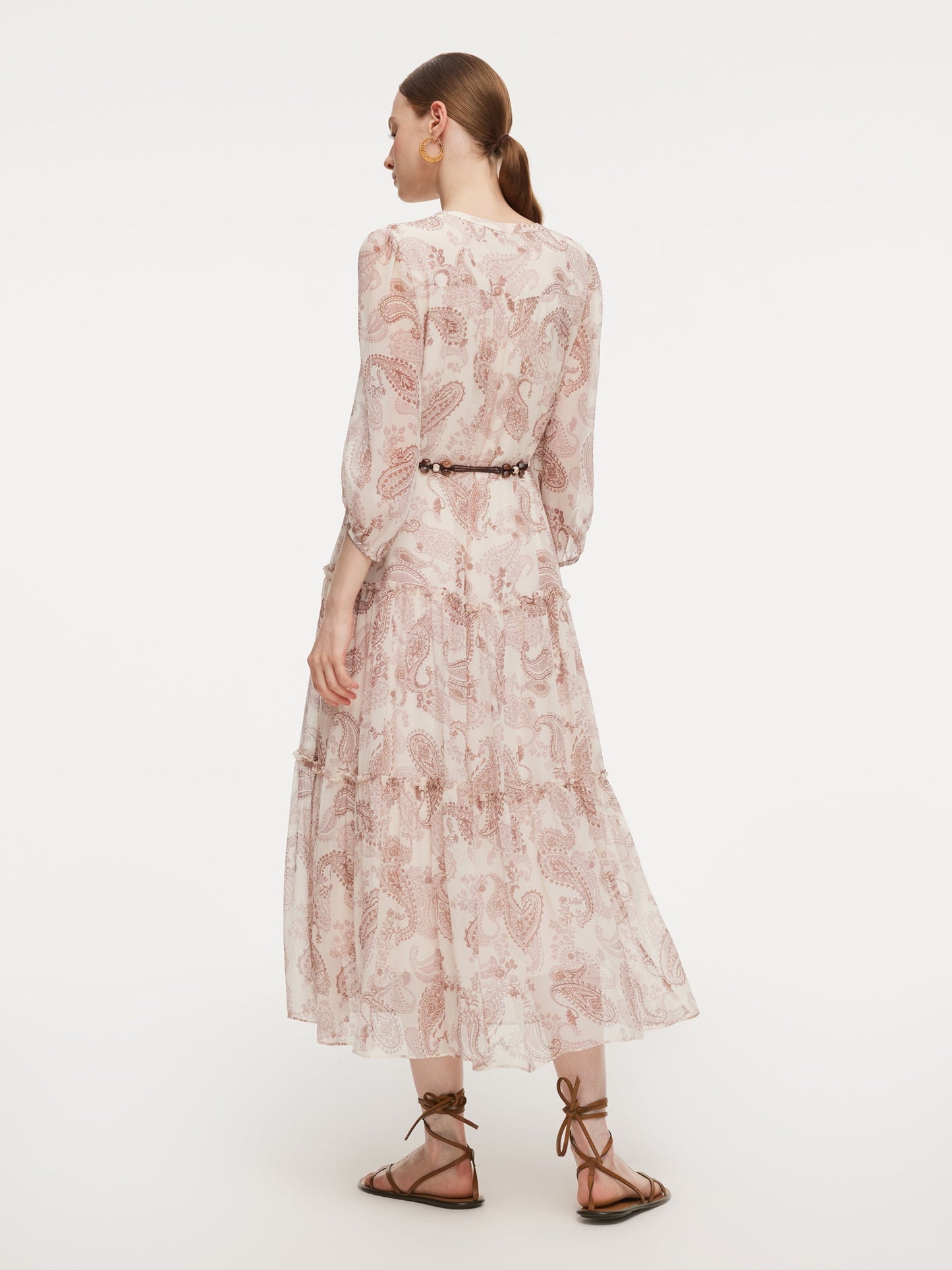 10MM Mulberry Silk Paisley Print Women Maxi Dress With Two Self-Tie Belts