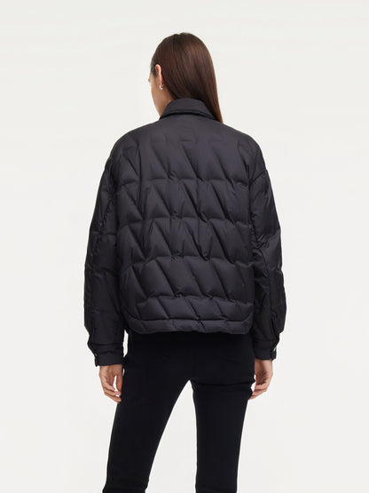 Drawstring Hem Shirt Collar Goose Down Jacket