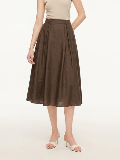 Tencel Linen Blend Women A-Line Skirt With Leather Belt