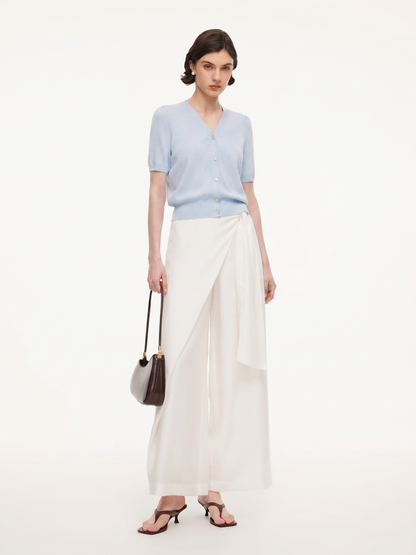 Lyocell Acetate Linen Blend Tie Front Women Pants