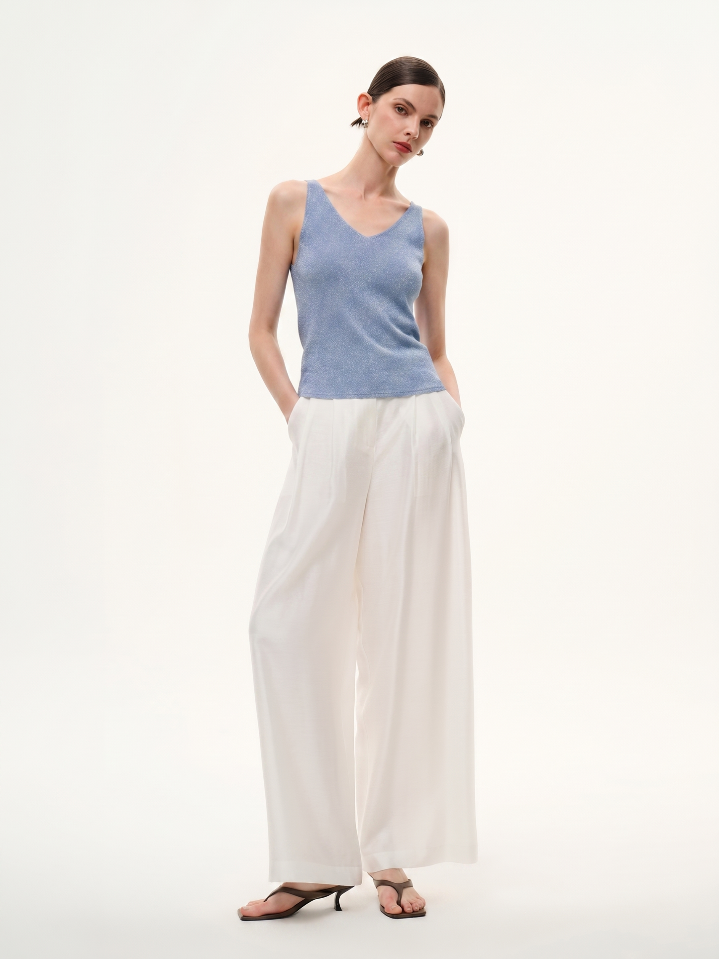 Glittering V-Neck Women Knit Tank Top