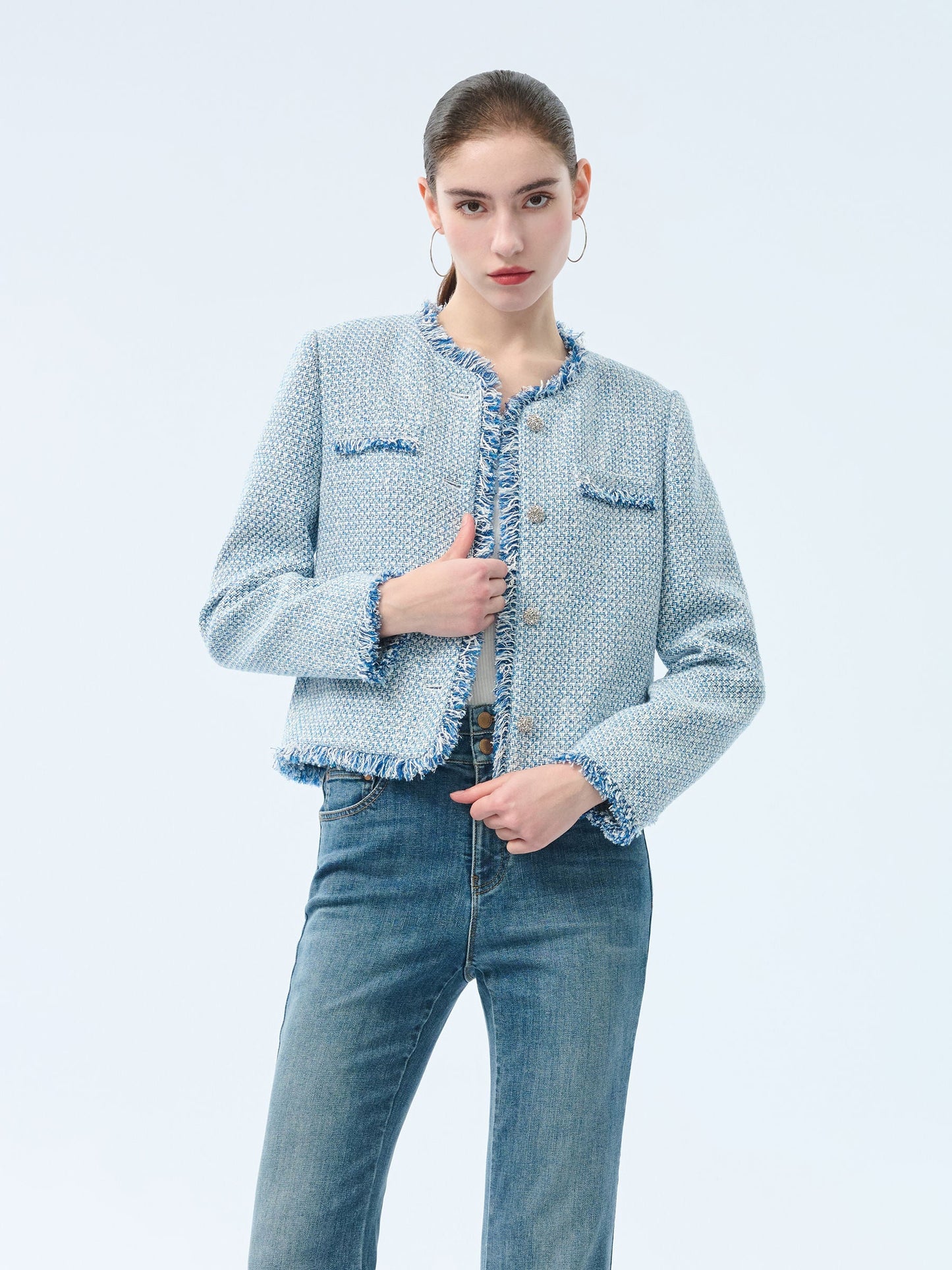 Tweed Fringe Trim Women Jacket
