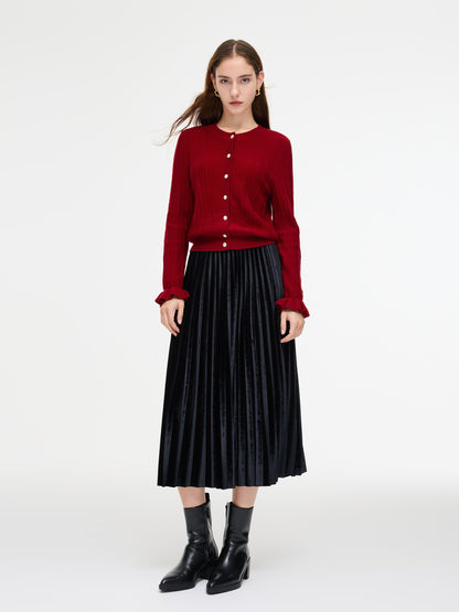 Tencel Wool Blend Ruffle Cuff Women Cardigan