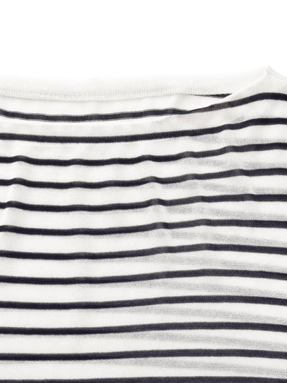 [Preview] Triacetate Tencel Blend Stripe Boat Neck Top And Tank Top Two-Piece Set