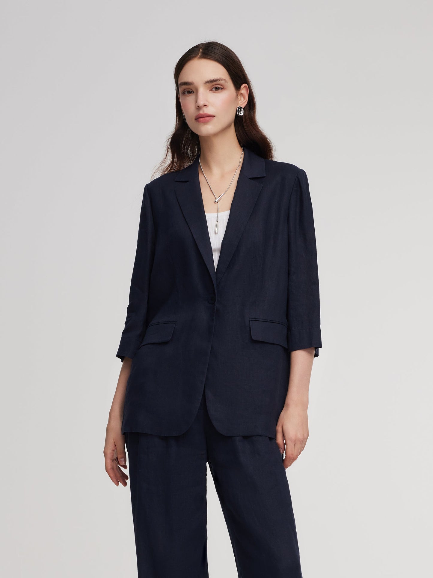 100% Linen 3/4 Sleeve Women Blazer